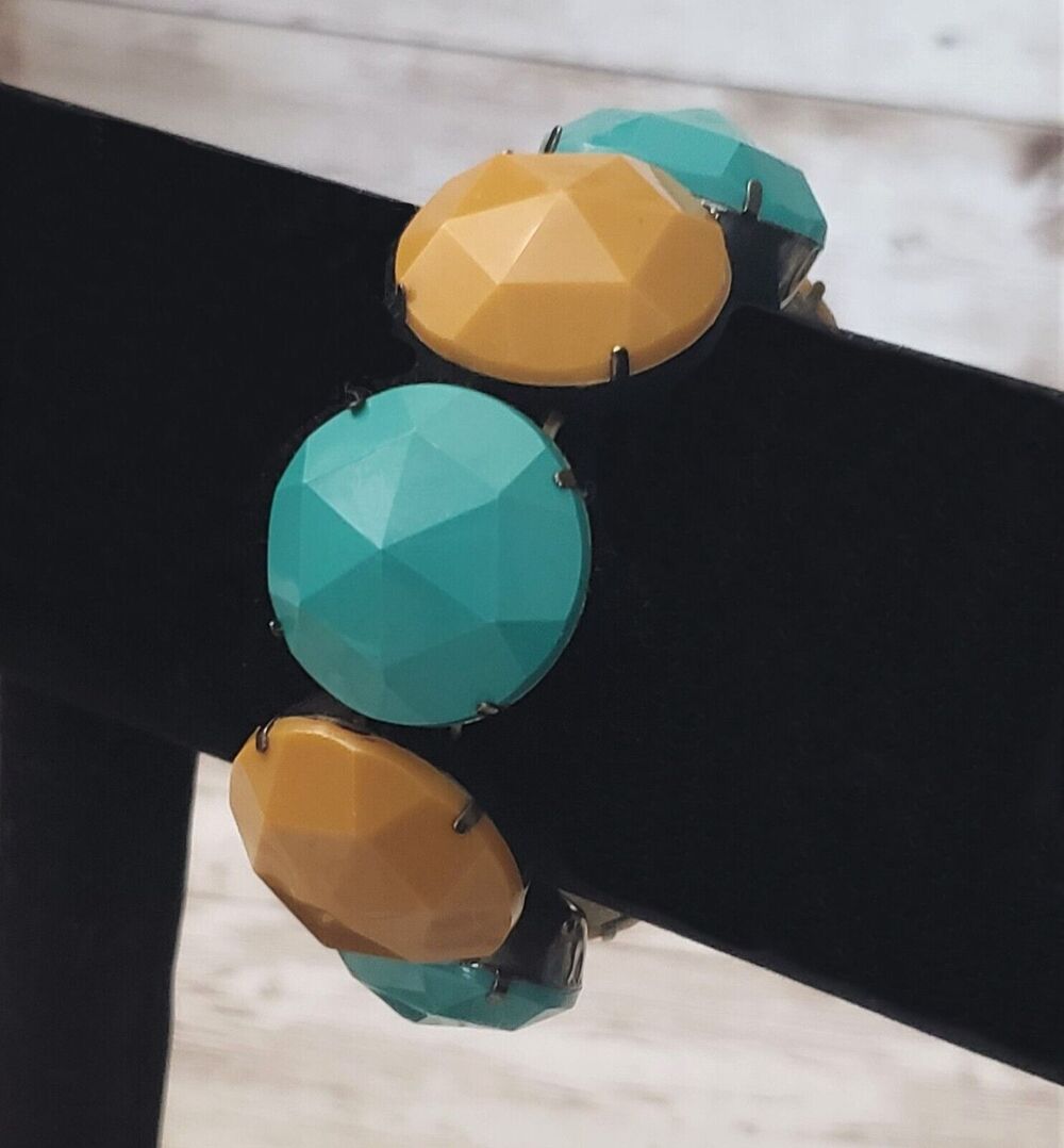 Vintage Stretch Bracelet / Bangle Chunky Teal & Orange